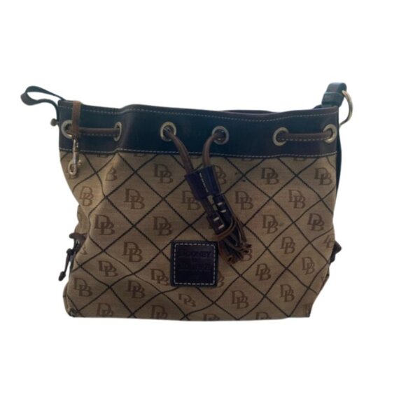 Dooney and Bourke drawstring leather and canvas tote designer bag - Picture 1 of 8